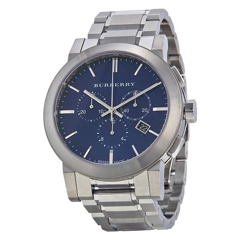 Burberry Chronograph Blue Dial Stainless Steel Mens Watch 